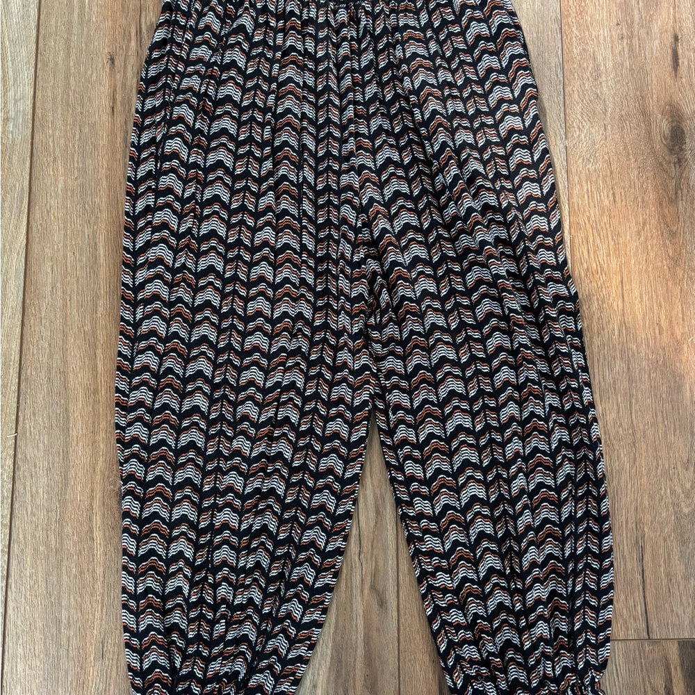 Anthropologie Black and Orange Textured Pants